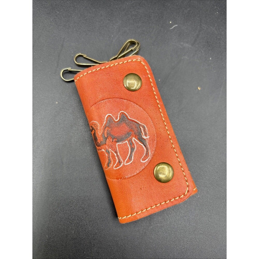 Vintage Brown Leather Keychain Wallet Key Holder With Camel
